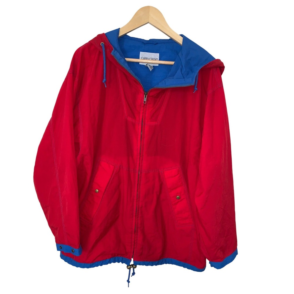 Cabin Creek Red Blue Colorblock Hooded Nylon Anorak Jacket Women's‎ Medium